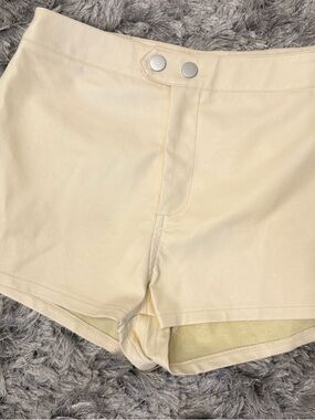superdown Cream High-Waist Faux Leather Shorts